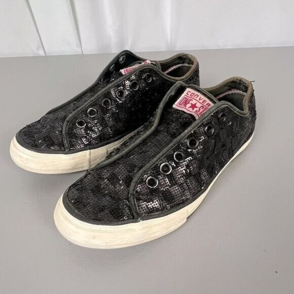 CONVERSE ALL STAR WOMENS SEQUINED SLIP ON SNEAKERS SIZE 8 DARK PURPLE - Picture 1 of 8